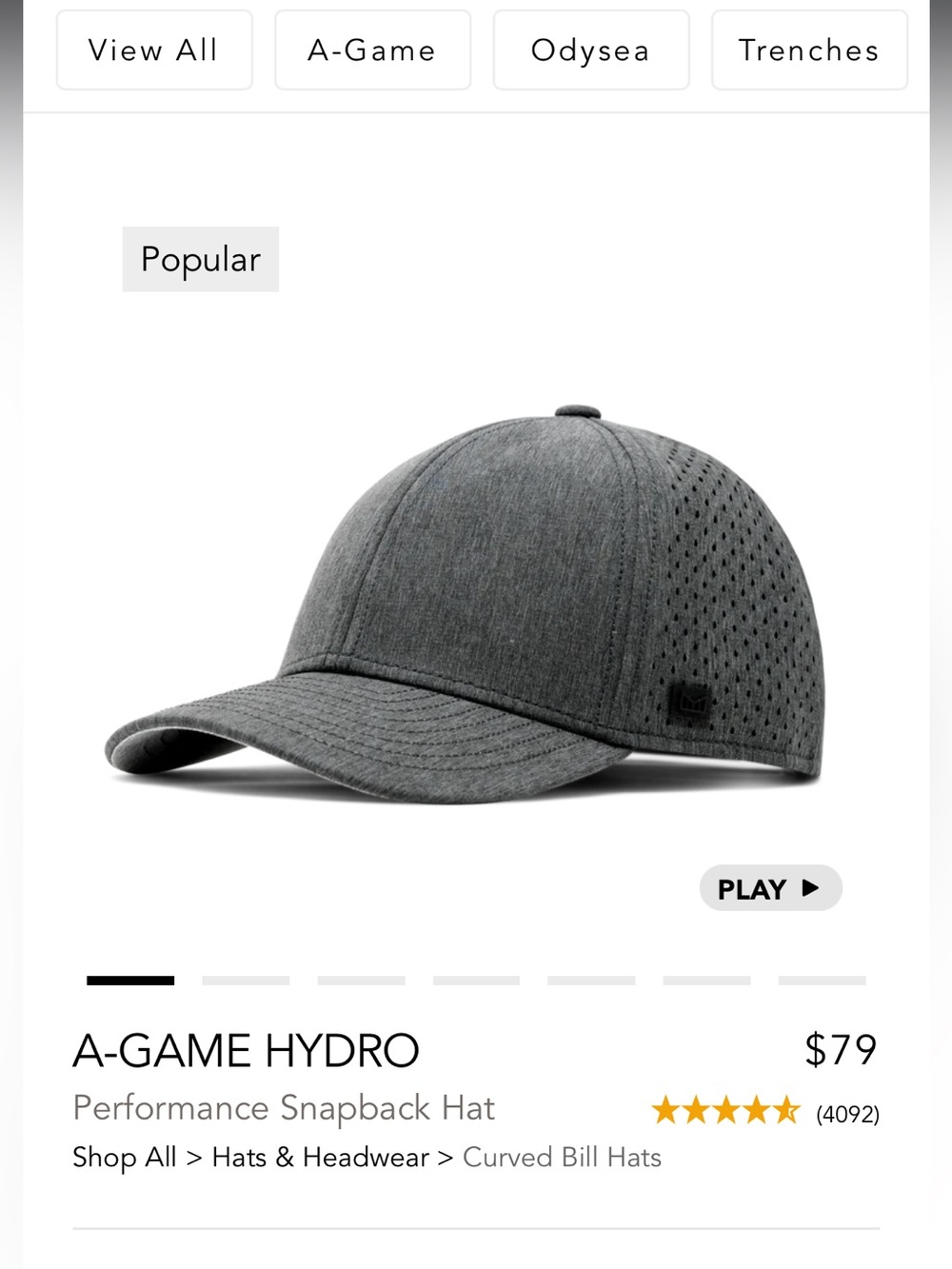 Melin A-GAME Hydro Performance Snapback Hat in Heather Gray